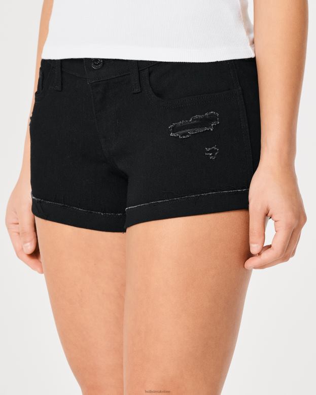Bottoms Hollister Women Low-Rise Distressed Black Denim Shorts 3\\ 48820686 Black Ripped
